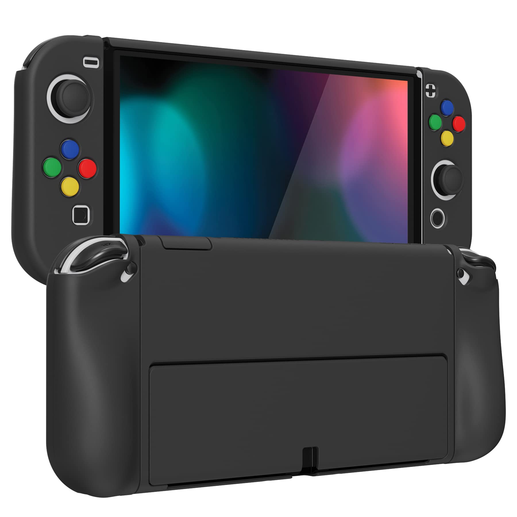 PlayVital AlterGrips Protective Slim Case for Nintendo Switch OLED, Ergonomic Grip Cover for Joycon, Dockable Hard Shell for Switch OLED w/Thumb Grip Caps & Button Caps