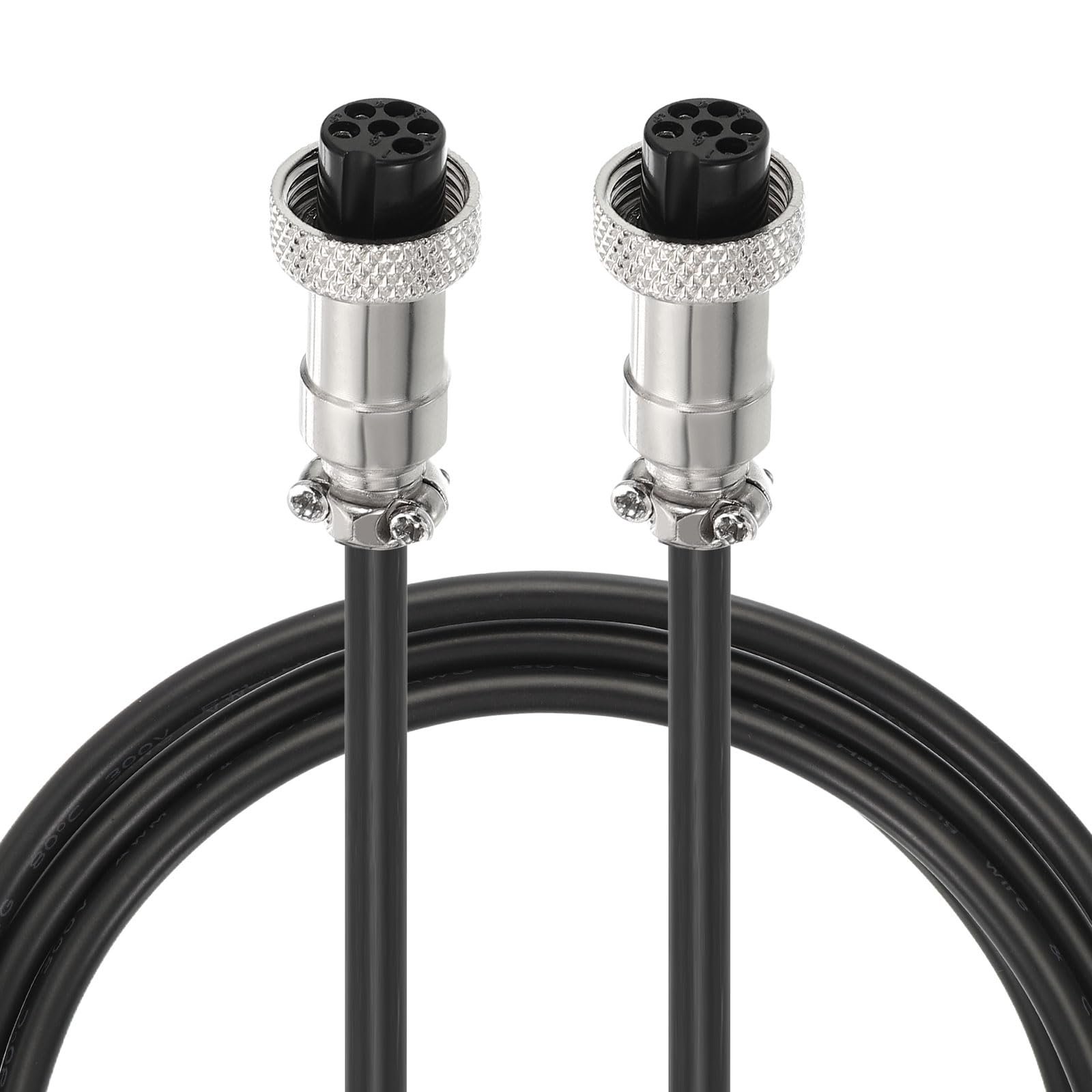 PATIKIL GX12 6 Pin Aviation Sensor Cable 2M / 6.6 Ft, 2 Pcs Aviation Socket Electrical Cable Double Female Head Connector for Industrial Automation Control, Device Network, Black