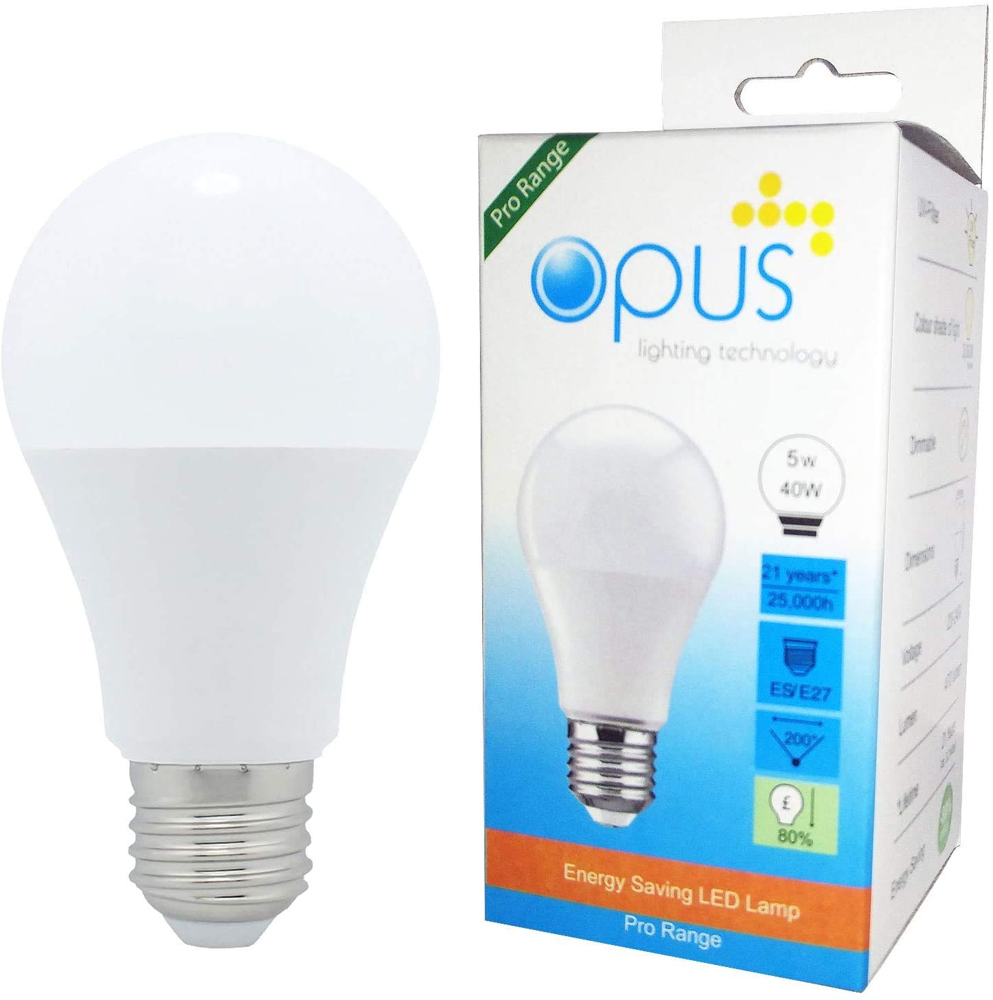 Opus Lighting Technology LED Light Bulb, 5 W, Warm White