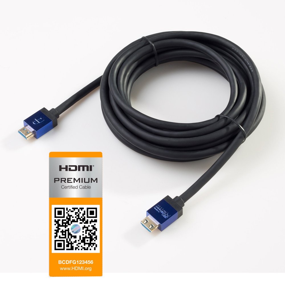 SlimHDMI 5m Premium Certified HDMI Cable with Secure Lock Connector (4K Ultra HD, Gold Plated, 1080p, 3D, High Speed, ARC)