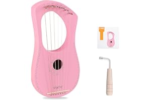 Lyre Harp VANPHY Lyre Harp 7 Strings Mahogany Body Metal String for Beginner Harps Classical Style Harp Instrument with Tuning Wrench Strings Gig Bag (Pink)