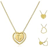 Auspicious Cheerful Heart Initial Necklace for Women - Dainty 14k Gold Plated Double Heart Letter Pendant Necklace Multi-wear Personalized Jewelry Birthday Christmas Gifts for Women