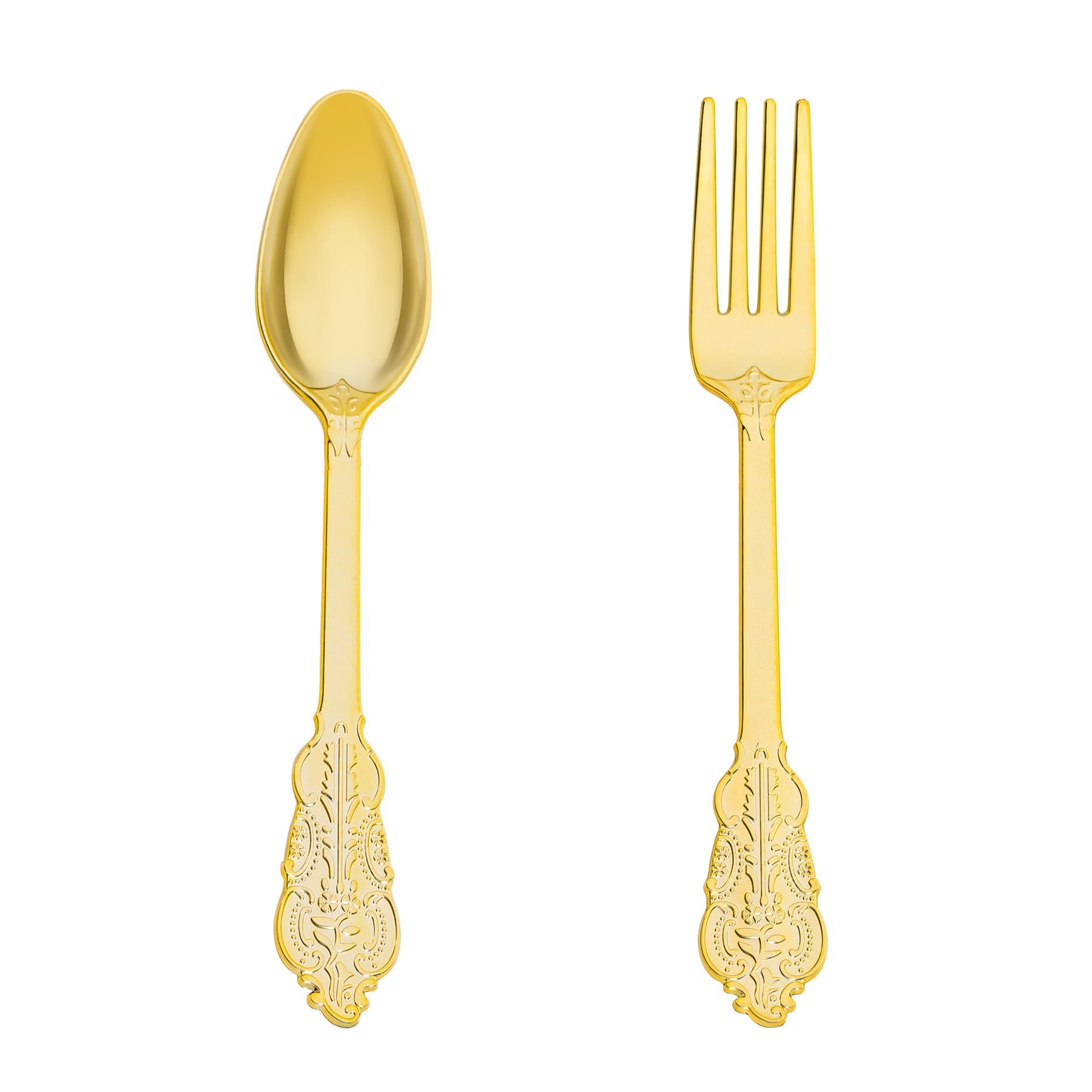 Photo 1 of N9R 200PCS Gold Spoons and Forks Set, Heavy Duty Gold Plastic Silverware Set Fancy Disposable Utensils for Parties, Elegant Cutlery Sets for Wedding, Birthday(100 Forks & 100 Spoons)