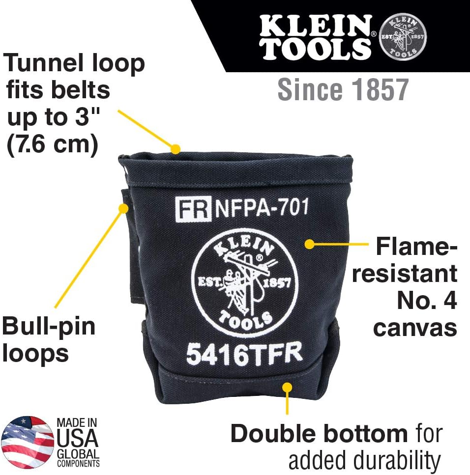 Klein Tools 5416TFR Tool Bag, Flame Resistant Canvas Bag for Bolt Storage with Double Reinforced Bottom and Tunnel Connect, 5 x 10 x 9-Inch - - 