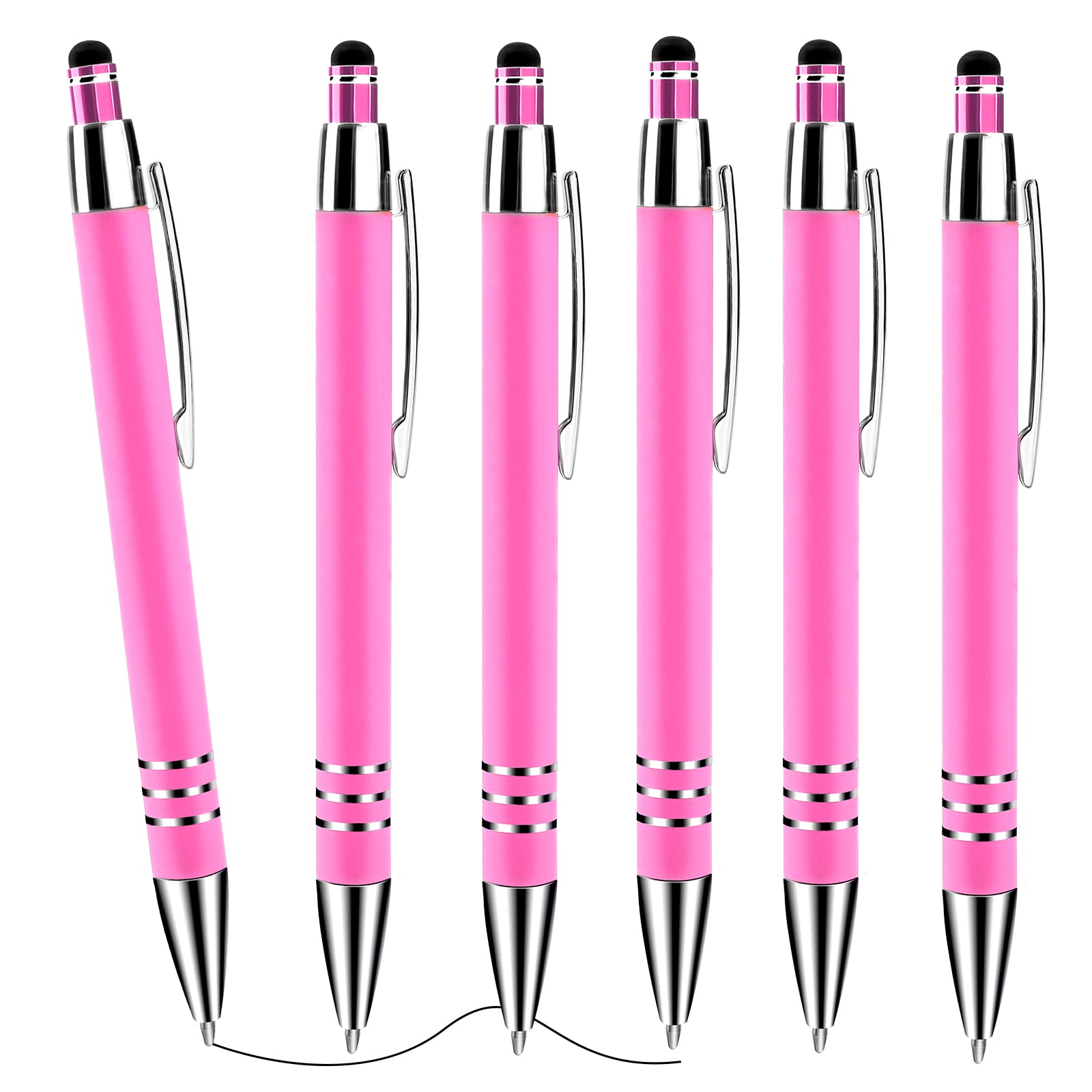 Cobee Stylus Tip Ballpoint Pens - 6 Pieces 1.0mm Retractable Medium Point Smooth Writing Metal Stylus for Touch Screens - Black Ink (Pink)