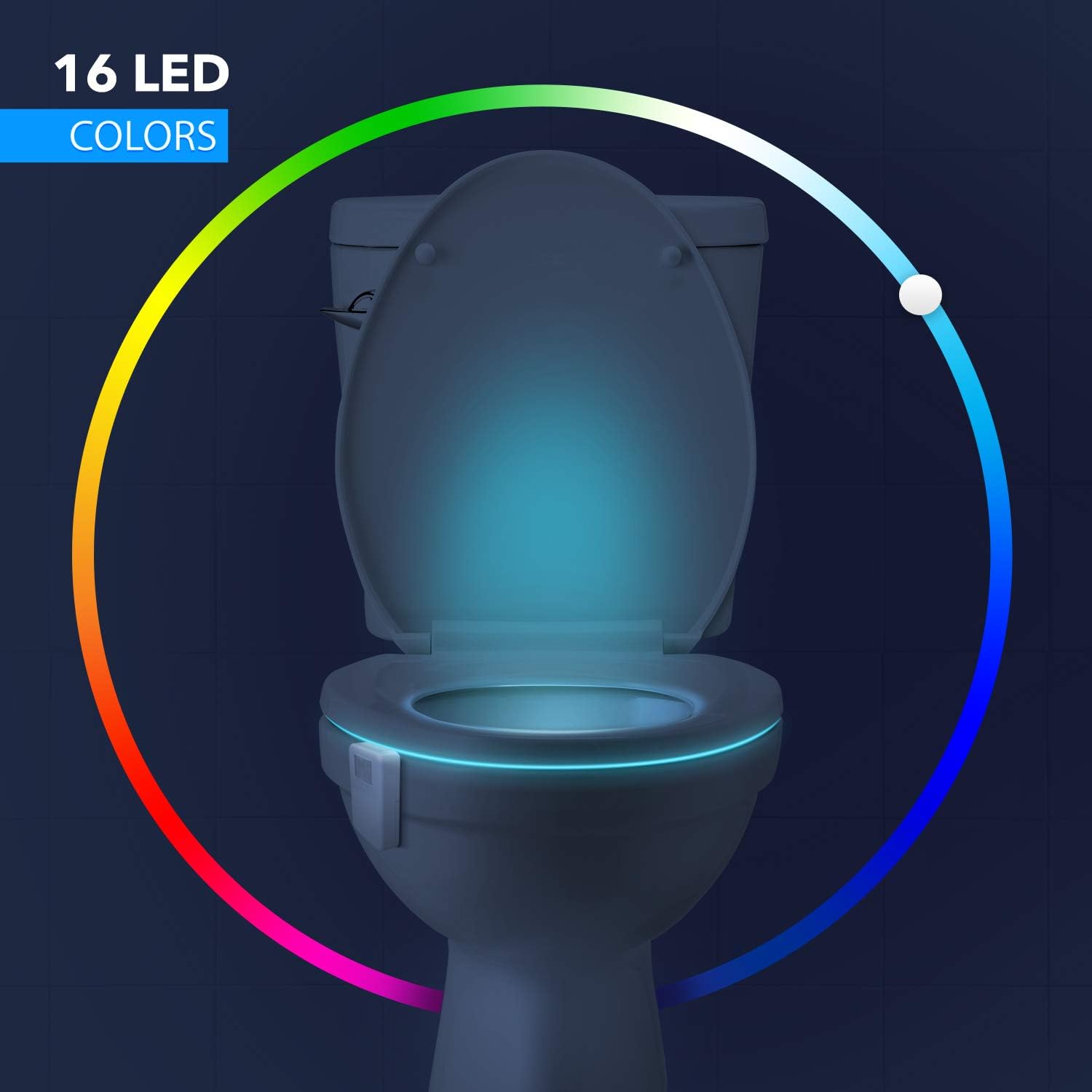 LumiLux Toilet Light Motion Detection - Advanced 16-Color LED Toilet Bowl Light, Internal Memory, Light Detection (White) - - 