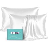 Gabire Mulberry Silk Pillow Cases Set of 2, Both Sides Real Silk Pillowcase for Hair and Skin Prevent Acne Pillowcase Organic Silk Pillowcases 2 Pack with Hidden Zipper, White, Standard (20"&times;26")