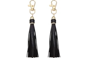 Penta Angel 2Pcs 5.9'' Large PU Leather Tassel with Lobster Swivel Keychain Pendant for Handbag Backpack Jewelry Making (Black)