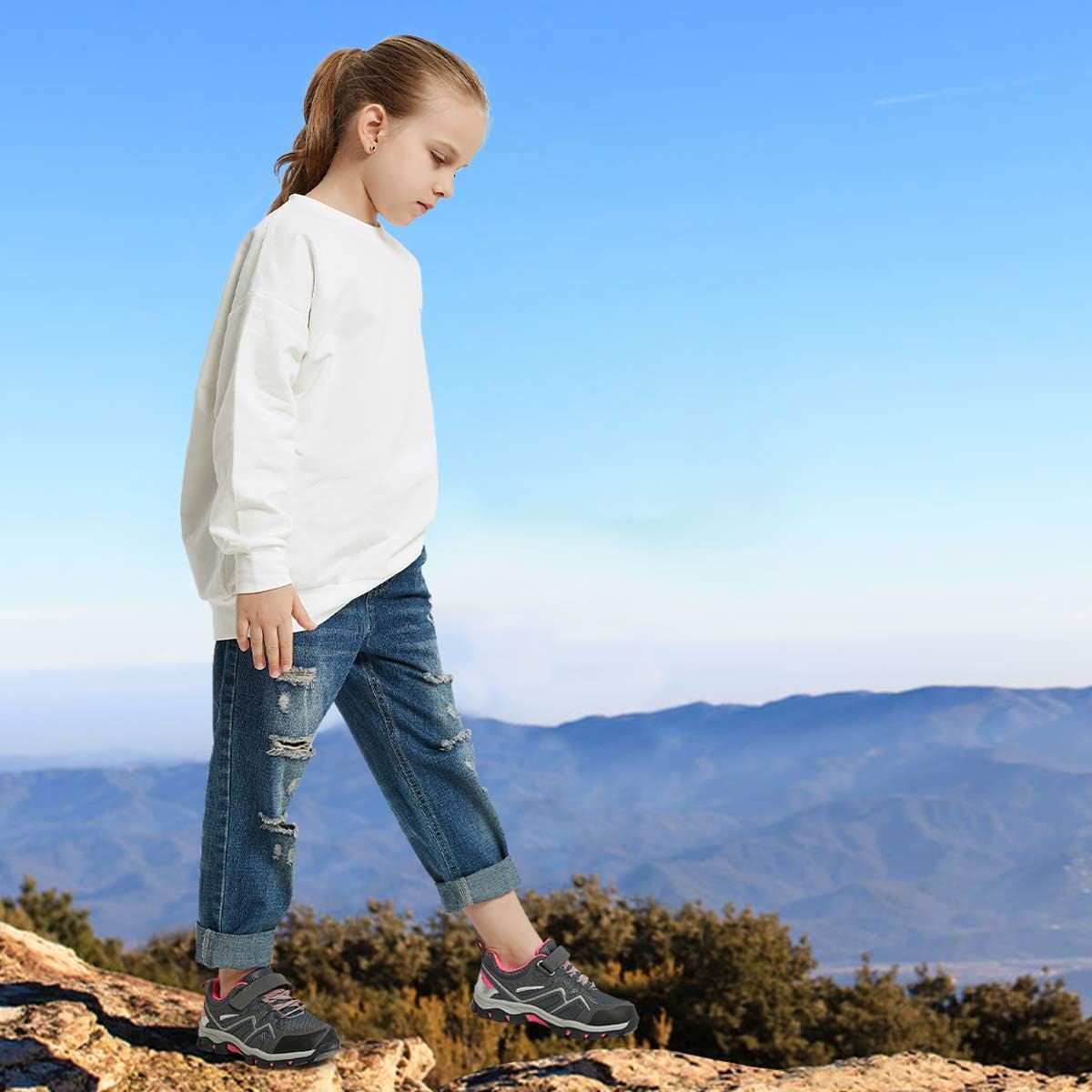  | brooman Kids Outdoor Trail Hiking Shoes Boys Girls Running Shoes Sports Sneakers | Hiking Shoes