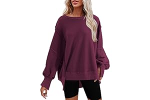 Nirovien Womens Oversized Crewneck Sweatshirt Side Slit Long Sleeve Pullover Slouchy Fit Tops