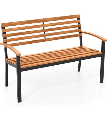 Amazon.com : Tangkula Outdoor Acacia Wood Bench, 2-Person Garden