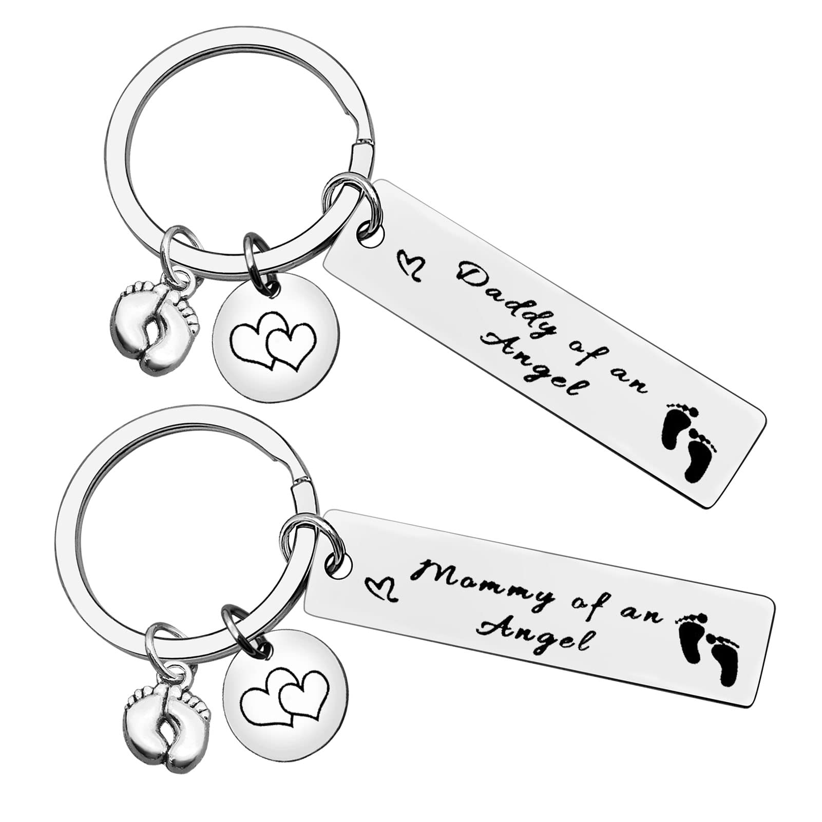 Ximalun Loss Memorial Keyring Mommy of an Angel Daddy of an Angel Keyring Set Miscarriage Keepsake Baby Memorial Gifts Pregnancy Loss Gifts Sympathy Gifts for Infant Child Loss