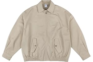 Men's Lightweight Cotton Workwear Jacket, Casual Harrington Bomber Jacket with Pockets, Full-Zip Windbreaker Outerwear