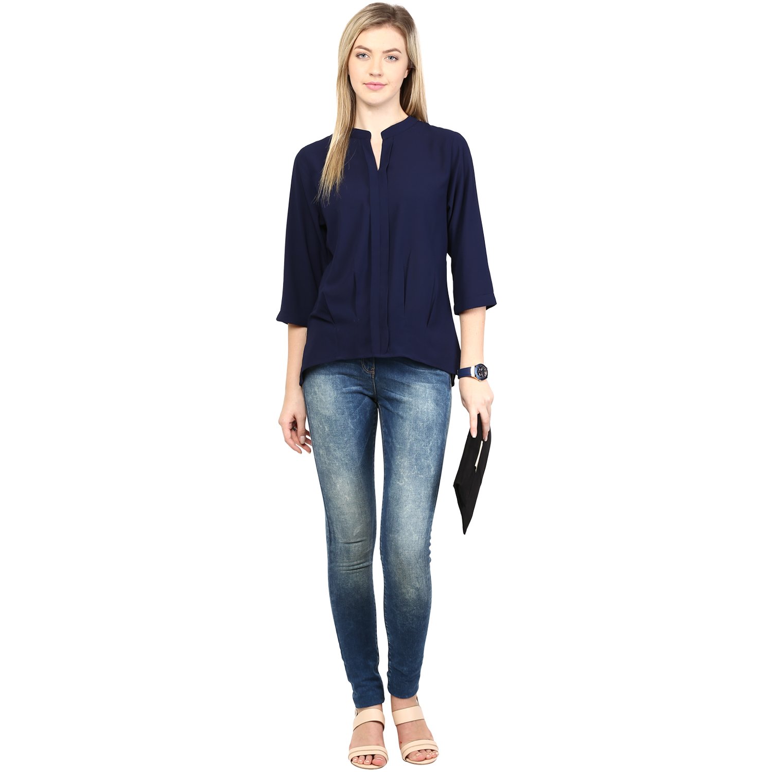 rare women navy blue georgette top (ep1032)