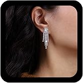 Andelaisi Vintage Rhinestone Tassel Drop Earrings Long Crystal Chandelier Earrings Glitter Crystal Chain Dangle Earrings Silver Cz Chain Earrings Crystal Wedding Earrings for Women
