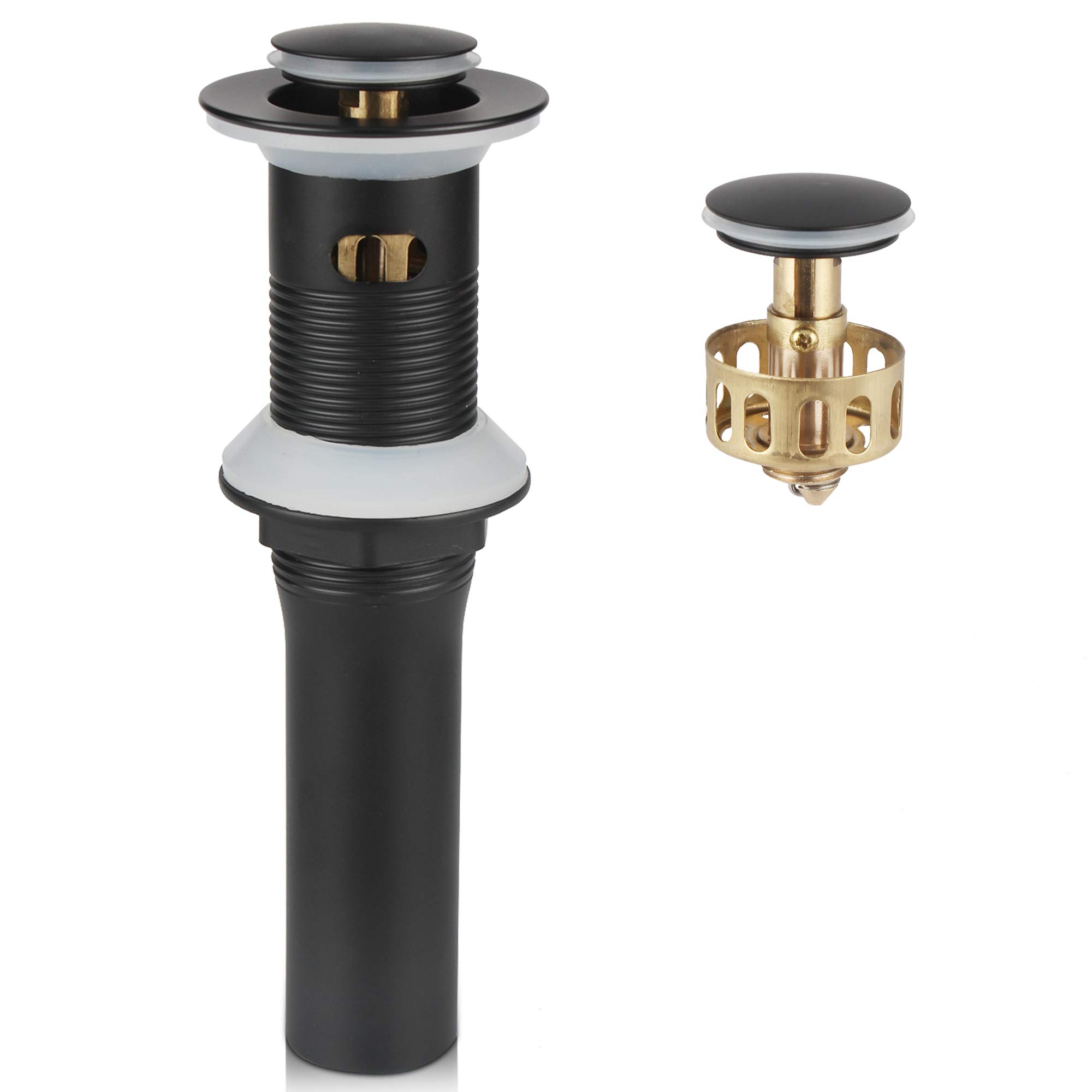 Detachable Basket Pop Up Drain Stopper with Overflow, Bathroom Lavatory Vanity Vessel Sink Drain, Black