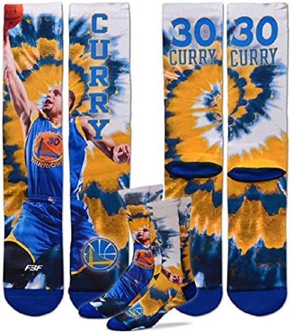 Golden State Warriors NBA Stephen Curry Tie Dye-Sublimated Crew Socks (1 Pair)-Size- Large 10-13