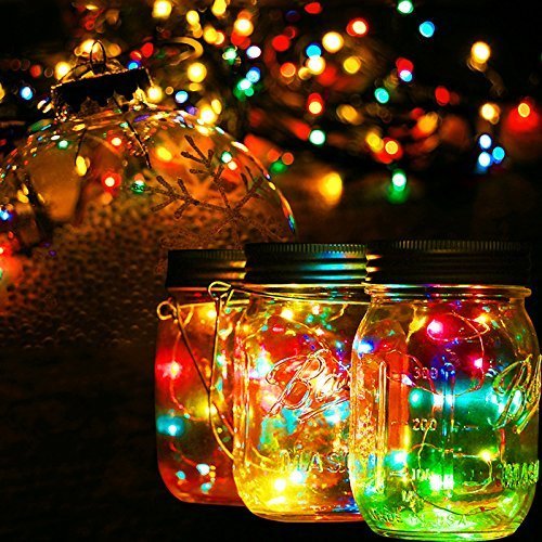 Solar Mason Jar Lights Lids Rubikliss 3 Pack 10 LED Solar Fairy Lights Lids for Wedding Christmas Holiday Party Decorative Lighting Regular Mouth Jars (Multi-Color)