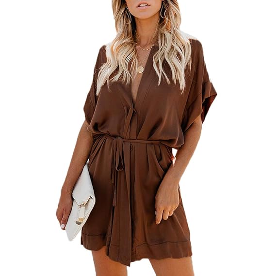 Moceal Tunika Kleid Damen Langarm Gerafft Lose Casual Swing Kleider