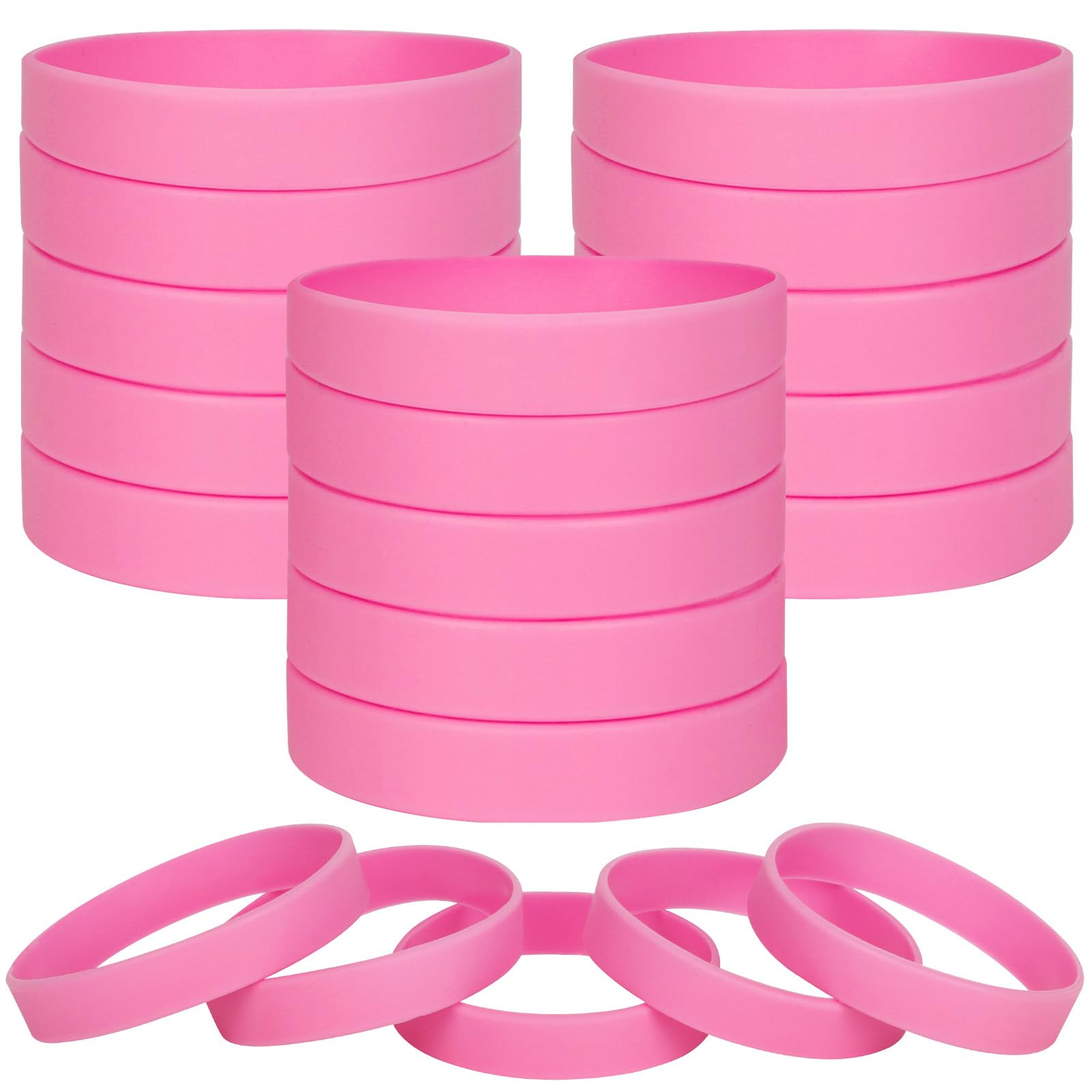 LVNRIDS 100 pcs Pink Blank Silicone Wristbands for Adult, Sports Party Rubber Elastic Wristband Wholesale Bulk Bracelet L