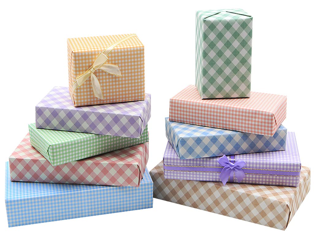 Classic Plaid Wrapping Paper, Popular Light Color in White Kraft Gingham Wrapping Paper, 10 sheets Tartan Paper 50x70cm per sheet, for Families Friends Kids in Birthday Wedding Baby Shower Congrats