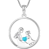 YL Women's Mother Necklace 925 Sterling Silver Round Mum Pendant Birthstone Jewelry for Mom