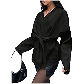 GORGLITTER Women's Cropped Trench Coat Wrap Belted Oversized Jacket Dressy Long Sleeve V Neck Peacoat Spring Clothes 2026