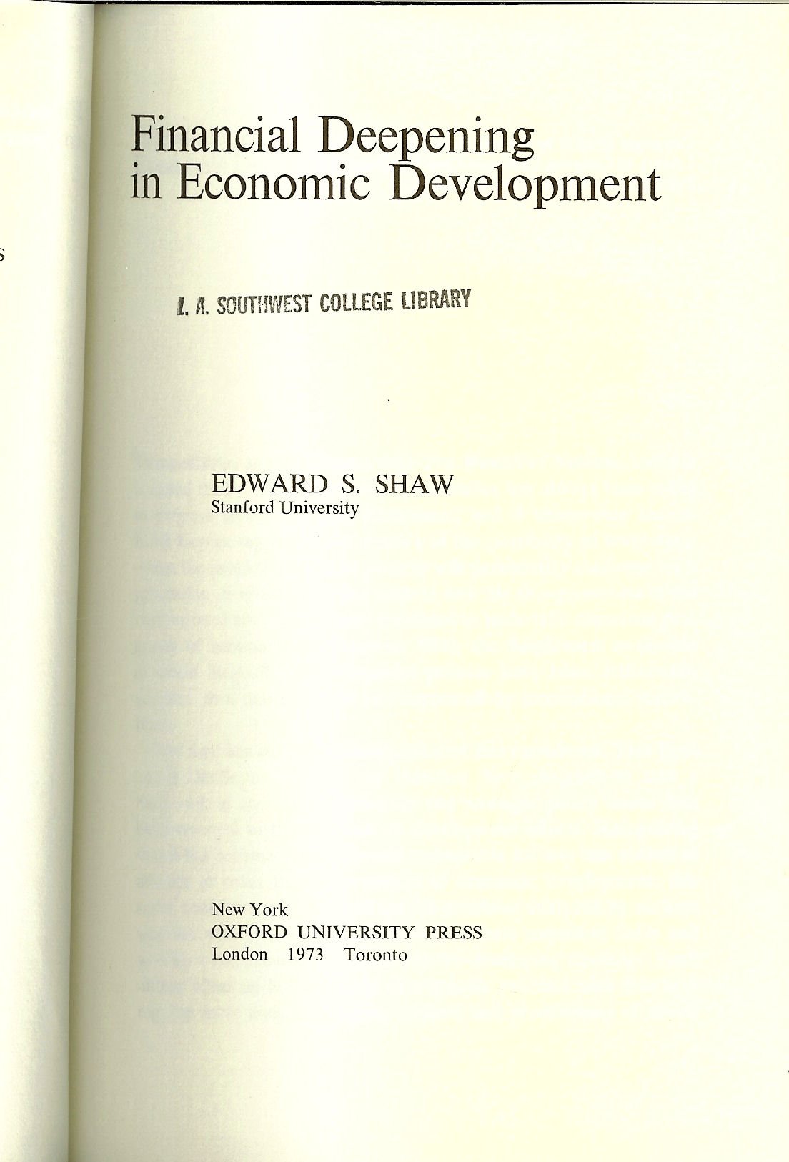 Financial Deepening In Economic Development Economic Development Series Shaw Edward Stone Amazon Com Books