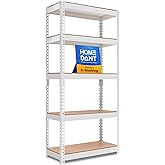 HOMEDANT 5 Tier Laminated White Boltless Metal Shelving Unit Adjustable Garage Storage Utility Rack Heavy Duty Shelves Organization Multipurpose Shelf Warehouse Pantry 28" W x 12.3" D x 59.5" H 1Pack