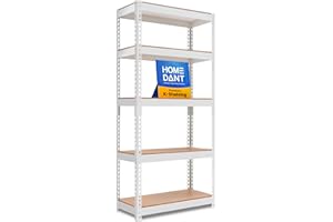 HOMEDANT 5 Tier Laminated White Boltless Metal Shelving Unit Adjustable Garage Storage Utility Rack Heavy Duty Shelves Organization Multipurpose Shelf Warehouse Pantry 28" W x 12.3" D x 59.5" H 1Pack