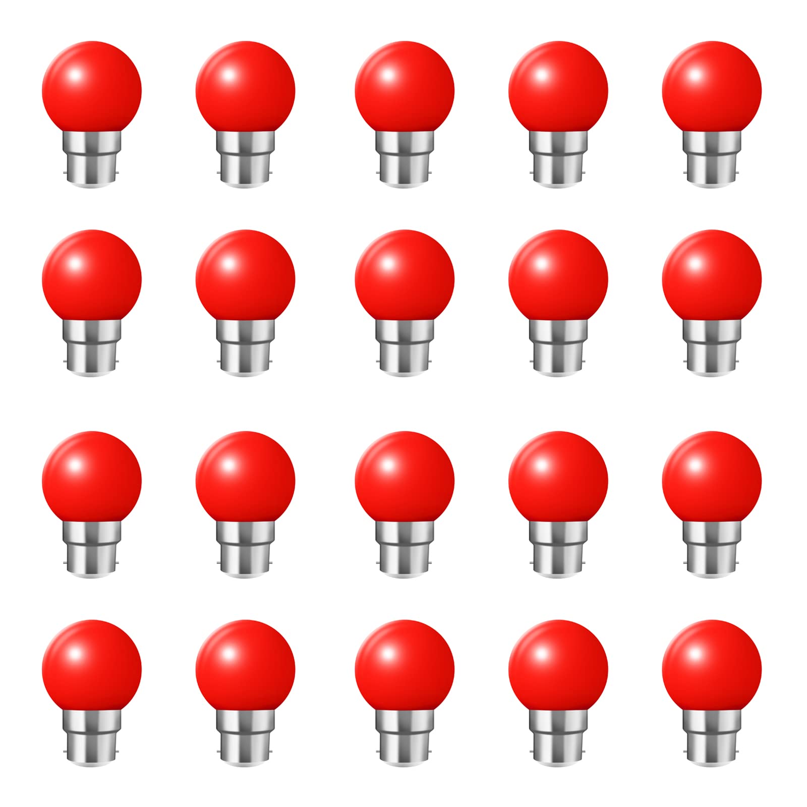 Coloured B22 Bayonet LED Small Golf Ball Bulbs,Fulighture Energy Saving Light Bulbs,2W=20W, for Outdoor Garden Patio,Halloween,Christmas Tree, Fairy Party Night Lights,20 Pack (Red)