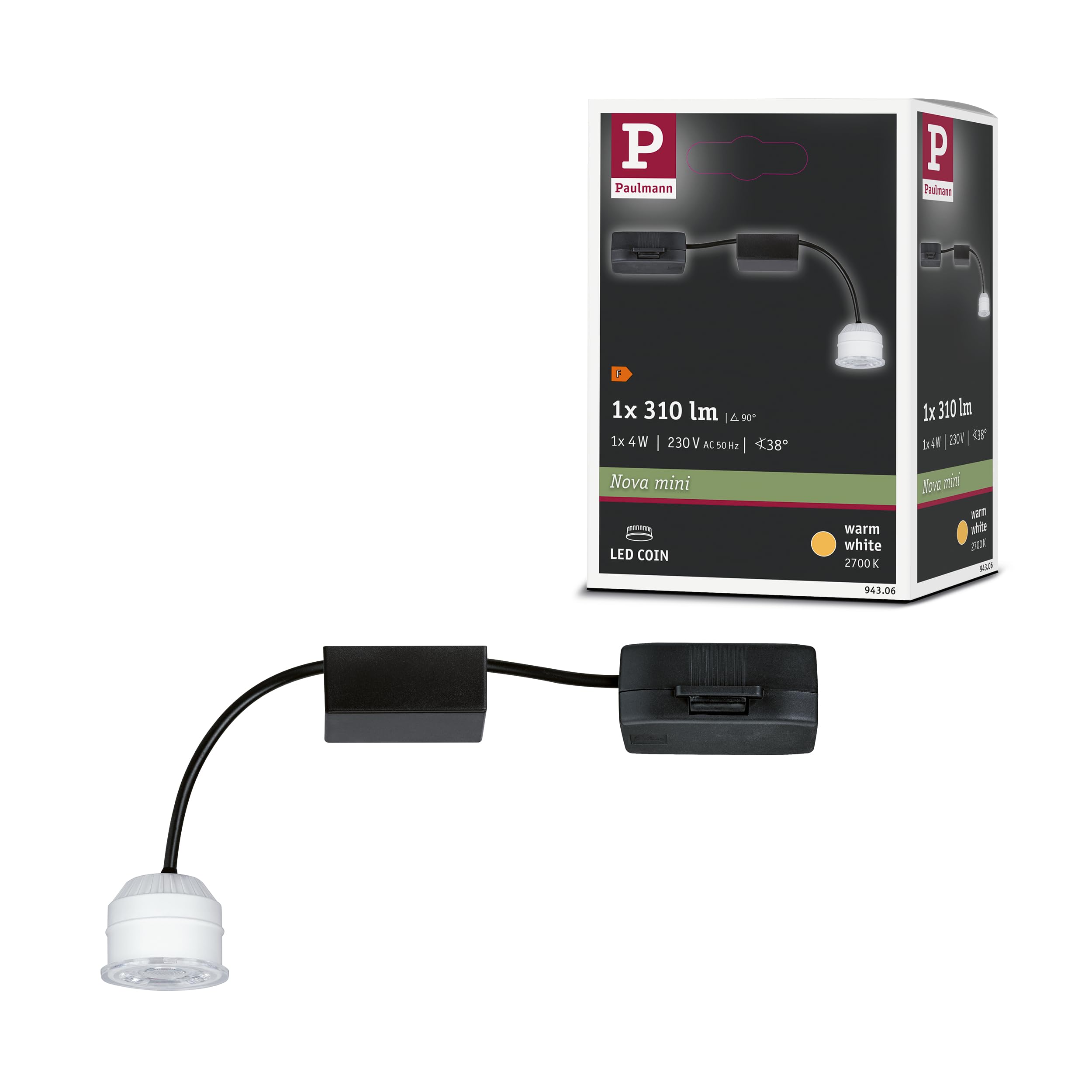 Paulmann 94306 Nova mini Plus LED recessed luminaire Single Coin Round incl. 1x4 watt recessed Ceiling Spotlight Clear recessed lamp Warm White 2700 K