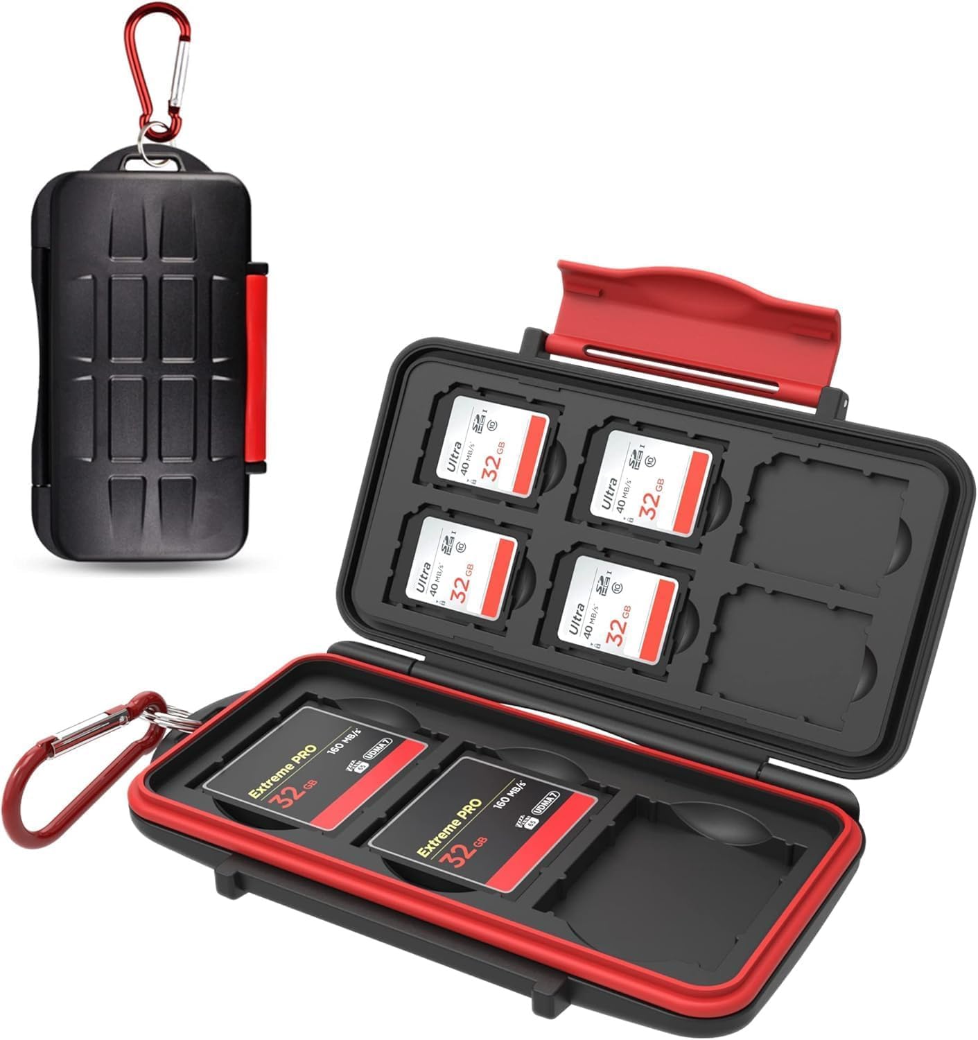 Kiorafoto 9 Slots SD Card Holder Case for 6 SD Cards & 3 CF Compact Flash Cards, Professional Water-Resistant Anti-Shock Holder Storage SD SDHC SDXC CF Memory Card Case Protector Cover with Carabiner