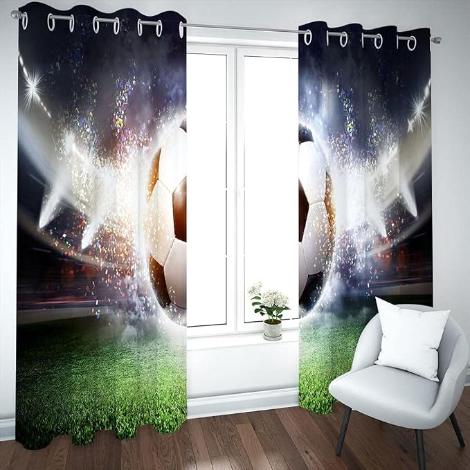 Blackout Curtains drapes Football field 110 x 215cm Set of 2 pieces
