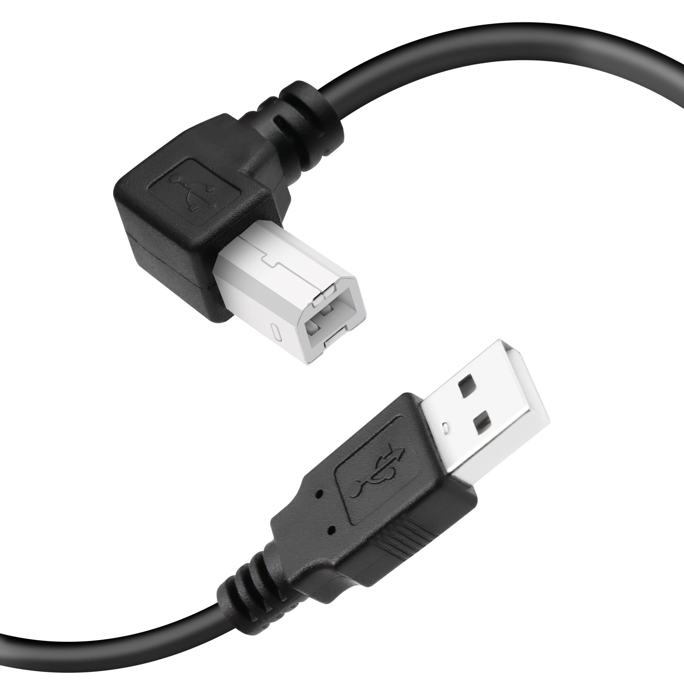 YACSEJAO USB Printer Cable 90 Degree USB 2.0 A Male to B Male Printer Scanner USB B Cable Cord with 480Mbps High Speed Printing, 1.5M (Left Angle)