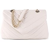 Quilted Crossbody Bag for Women, Soft Vegan Chevron Purses, Trendy Shoulder Handbags with Flap (Beige)