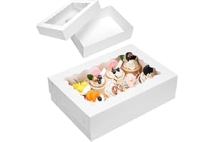 Moretoes 20pcs 14x10x4in Sheet Cake Boxes, White Quarter Bakery Boxes with Window, for Cake Pastry Baking Donuts Cupcake Pie Packaging