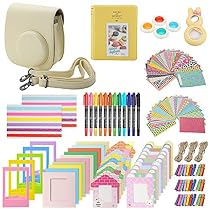 Xpix Accessory Kit for Fujifilm Instax Mini 8, 8+ & 9 includes, (Yellow) Case, Album, selfie mirror, colored close up Lenses, 40 film frames, 12 color markers & Complete Bundle