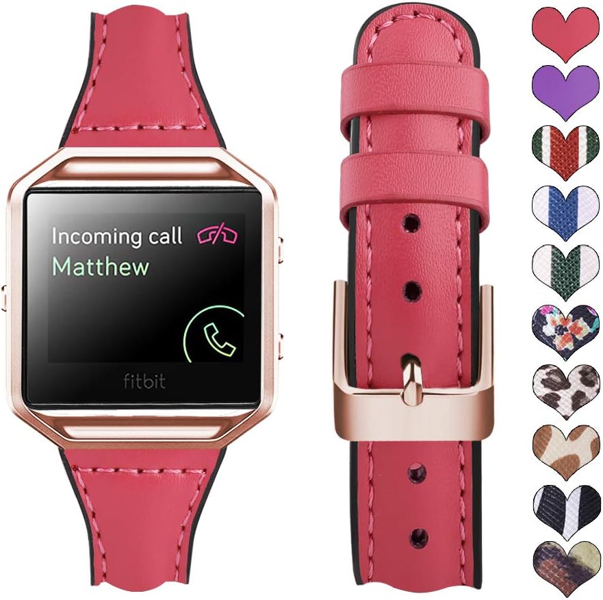 Dsytom Leather Silicone Band Compatible with Fitbit Blaze Bands,Sweatproof Slim Sport Strap Replacement Band with Metal Frame for Women(Rose)