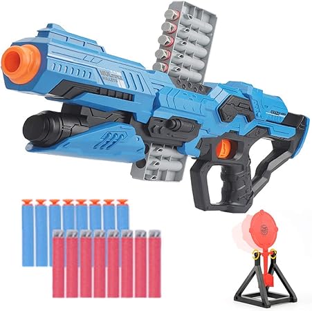 Amazon 電子銃 おもちゃターゲット おもちゃ 電子銃射撃ターゲット 自動起き上がり機能射的 コルク銃子供玩具 お子供さんにプレゼントアウトドア おもちゃピストルライフルサブマシンガン型おもちゃ 電子ターゲットx１ 弾丸16枚 青 キッチン 食べ物 おもちゃ