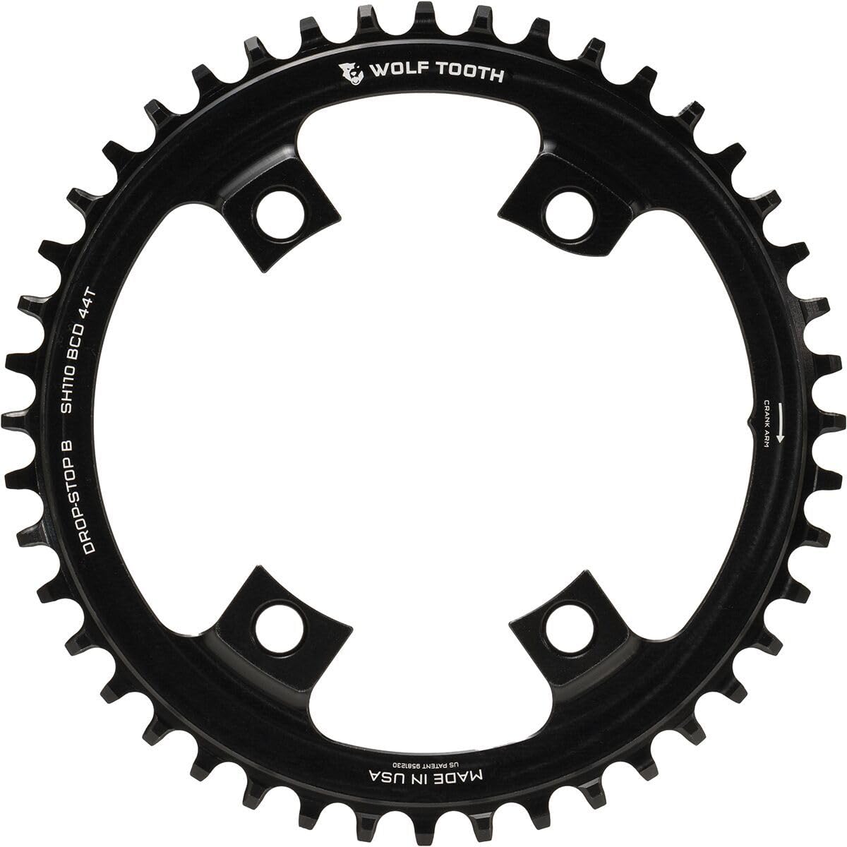 Wolf Tooth | 110 BCD Asymmetric 4-bolt for Shimano Cranks 40t | Black | Lightweight Alloy Chainring Dropstop Technology