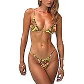 OWICA Women's Sexy Triangle Bikini Sets Cheeky Thong Swimsuit Adjustable Spaghetti Straps Bathing Suit