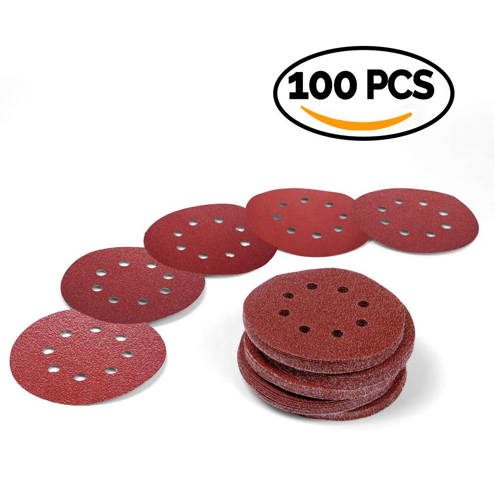 100 Pack Assorted Sanding Discs, 5 Inch Hook and Loop Round Sandpaper