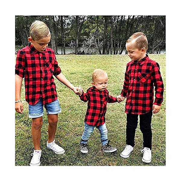 Kids Little Boys Girls Baby Long Sleeve Button Down Red Plaid Flannel Shirt Plaid Girl Boy NB-6T - Image 8