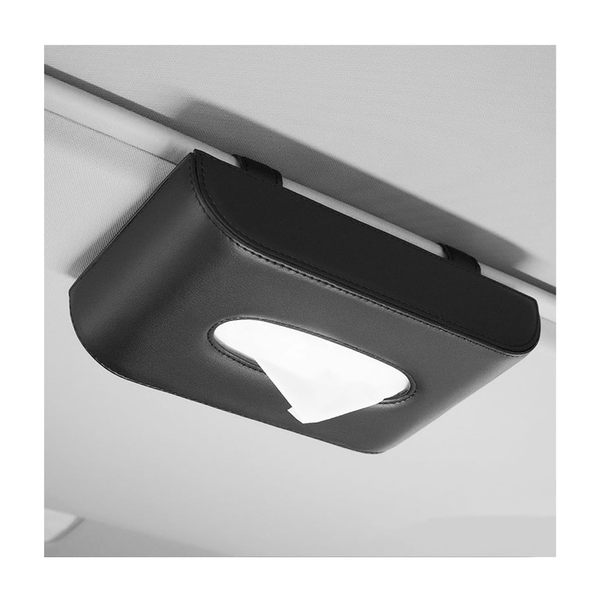 Photo 1 of Sylvil Car Tissue Holder, Leather Sun Visor Napkin Dispenser, Rectangular Paper Carton Mask Holder with Tissue Refill, Universal Car Accessories for Hanging Paper Towel Clip (Black)