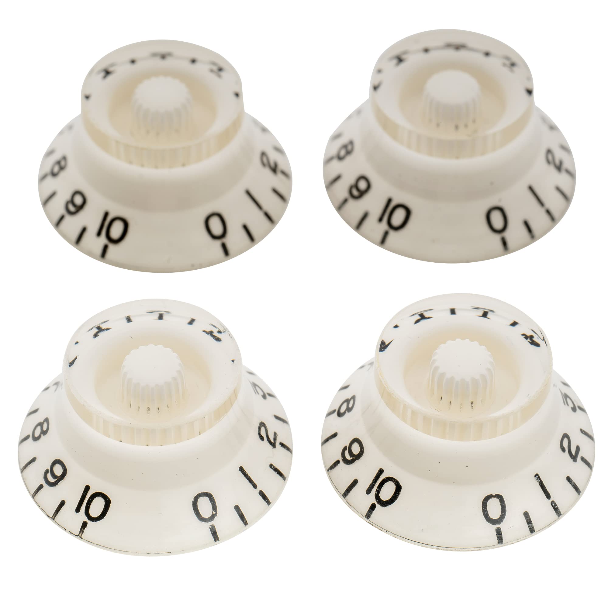 Musiclily Pro Metric Size 18 Splines Bell Top Hat Control Knobs for Asia Import Guitar Bass Split Shaft Pots, White (Set of 4)