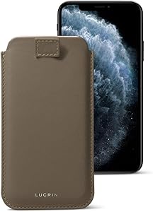 Lucrin - Pull Tab Slim Sleeve Case Compatible with iPhone 11 Pro/iPhone Xs/iPhone X and Wireless Charging - Dark Taupe - Genuine Leather