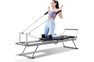 GLONERLE Pilates Reformer Foldable, Adjustable Pilates Machine, 5 Springs Full-Body Workout Equipment for Home Use and Gym Workout, Suitable for Beginners and Intermediate
