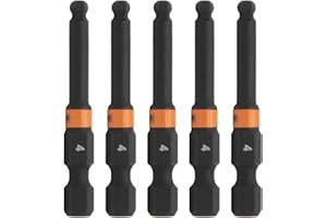Ball-End Hex 4mm Impact Driver Bit - Railer Allen Wrench Drill Hex Bits. 1/4 Quick Release S2 Steel 2 inch 4mm Ball-End Hex Bits. (5 Pack)