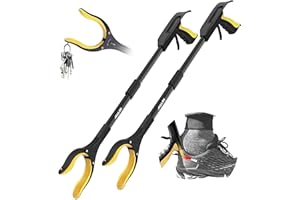 Jellas 2-Pack 32 Inch Grabber Reacher Tool with Shoehorn, 360° Rotating Head Grabber Tool for Elderly, Outdoor and Indoor Trash Picker Grabber(Yellow)